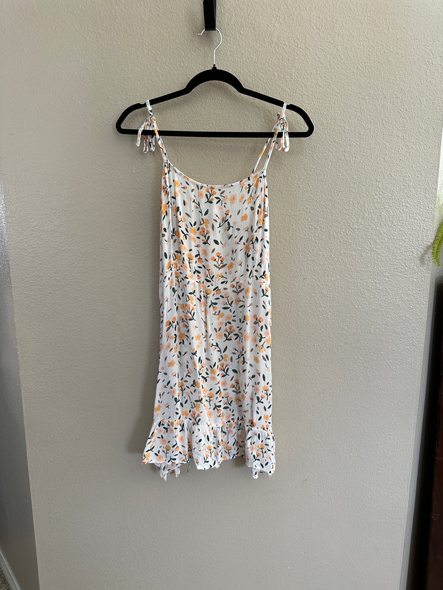 White & Orange Spaghetti Strap Floral Dress