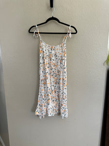 White & Orange Spaghetti Strap Floral Dress