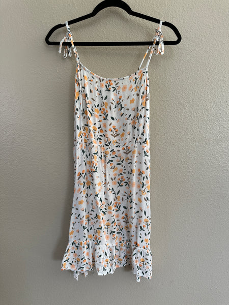 White & Orange Spaghetti Strap Floral Dress