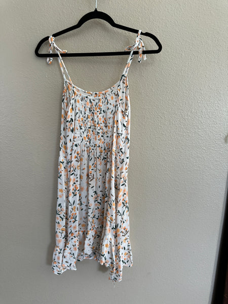 White & Orange Spaghetti Strap Floral Dress