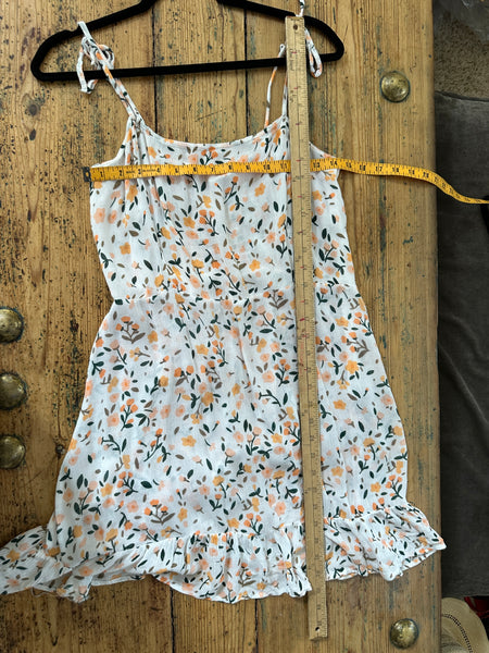 White & Orange Spaghetti Strap Floral Dress