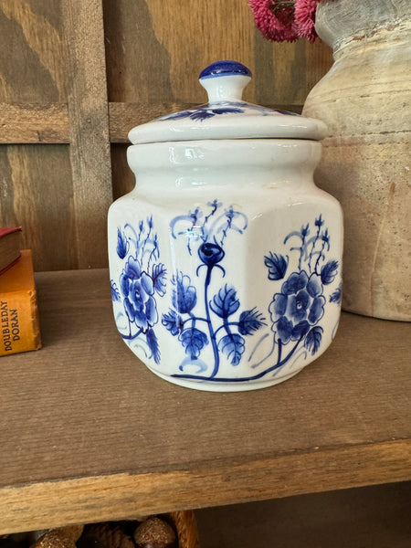 Vintage Hand Painted Thai Canister blue and white