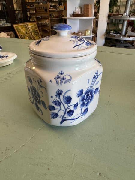 Vintage Hand Painted Thai Canister blue and white floral