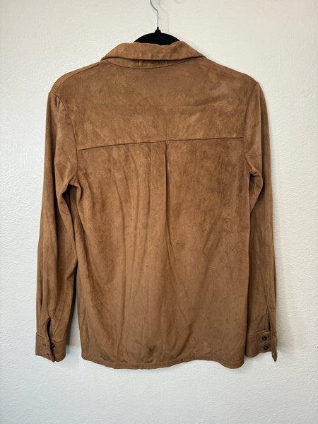 Forever Anna Brown Faux Suede Long Sleeve Blouse