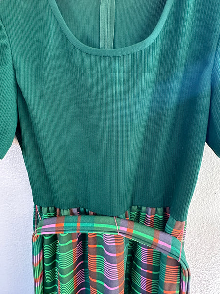 Vintage Leslie Fay Knits Green Dress with Belt