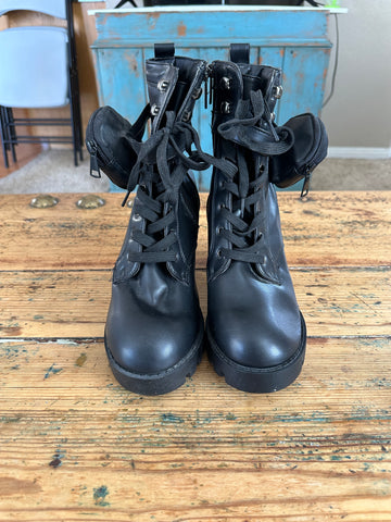 Unilady Black Combat Boots with Side Purse