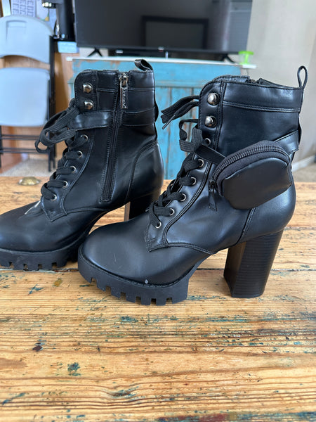 Unilady Black Combat Boots with Side Purse