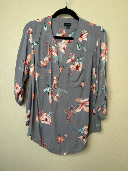 Torrid Women's Gray Floral Long Sleeve Rayon Blouse