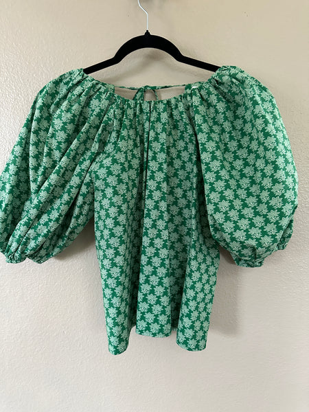 Rhode Women's Green Puffy Sleeve Floral Blouse