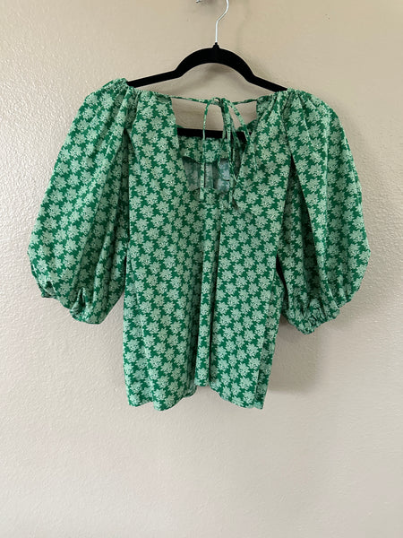 Rhode Women's Green Puffy Sleeve Floral Blouse