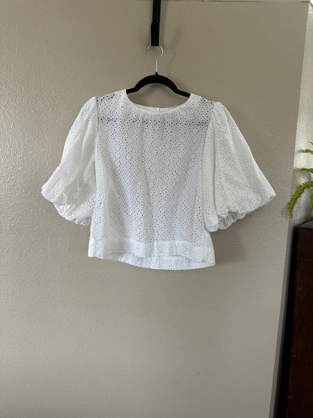 Joe's Women's White Eyelet Puffy Sleeve Blouse