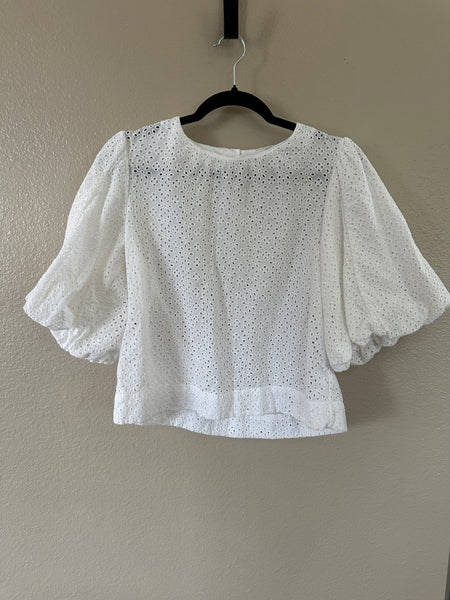 Joe's Women's White Eyelet Puffy Sleeve Blouse