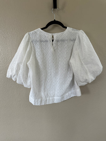 Joe's Women's White Eyelet Puffy Sleeve Blouse