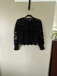 Anthropologie Women's Black Lace Long sleeve Blouse