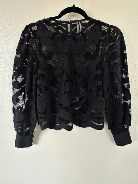 Anthropologie Women's Black Lace Long sleeve Blouse