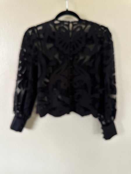 Anthropologie Women's Black Lace Long sleeve Blouse