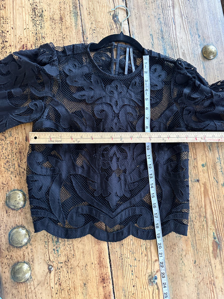 Anthropologie Women's Black Lace Long sleeve Blouse