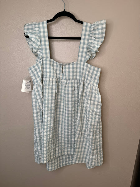 Open Edit Sleeveless Teal Mist Gingham Dress-NWT