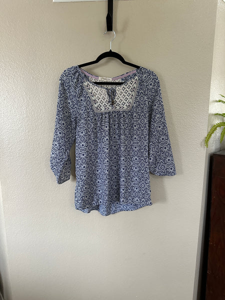 Rewind Women's Blue Floral Long Sleeve Blouse