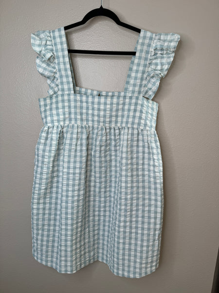 Open Edit Sleeveless Teal Mist Gingham Dress