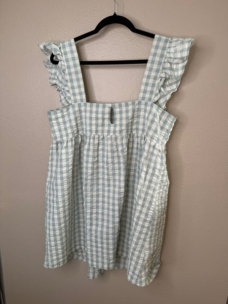 Open Edit Sleeveless Teal Mist Gingham Dress