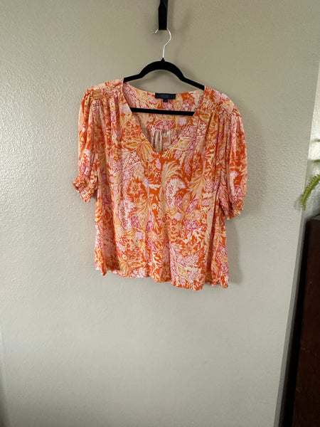 Rachel Roy Women's Orange Floral Short Sleeve Blouse