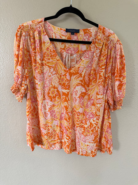 Rachel Roy Women's Orange Floral Short Sleeve Blouse