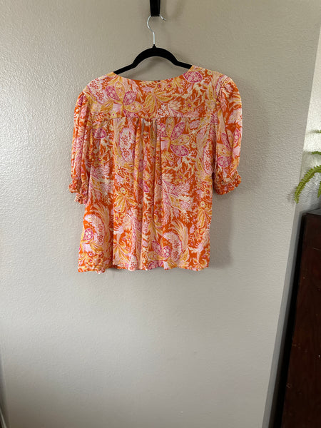 Rachel Roy Women's Orange Floral Short Sleeve Blouse