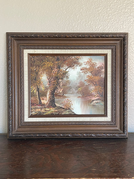 Vintage Oil Painting of Tree on Lake