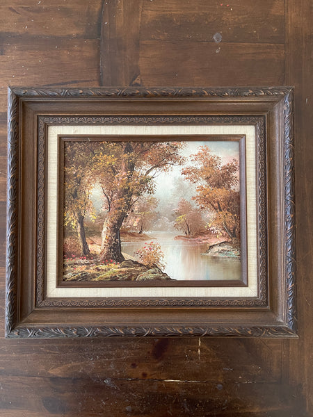 Vintage Oil Painting of Tree on Lake 