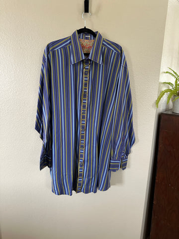 Robert Graham Men's Blue Striped Long sleeve Dress Shirt