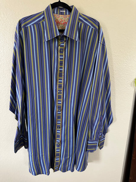 Robert Graham Men's Blue Striped Long sleeve Dress Shirt