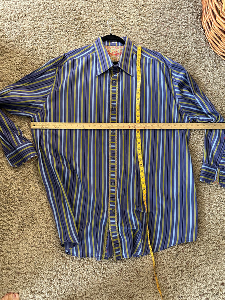 Robert Graham Men's Blue Striped Long sleeve Dress Shirt