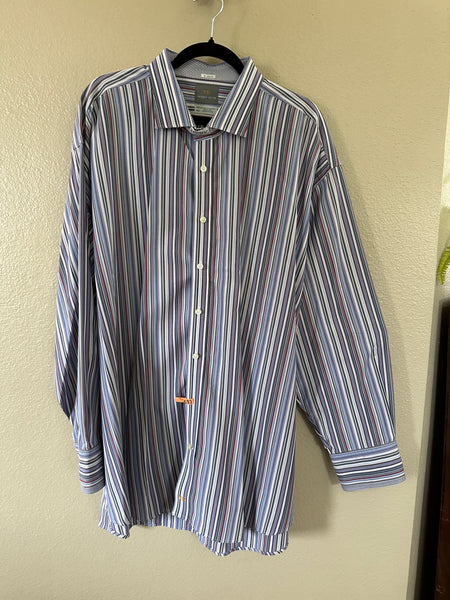 Thomas Dean Men's Striped Long Sleeve Dress Shirt