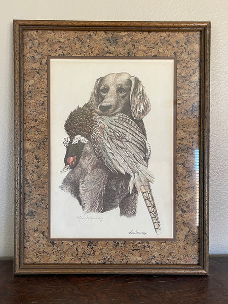 Vintage Signed Print Dog with Bird in Mouth