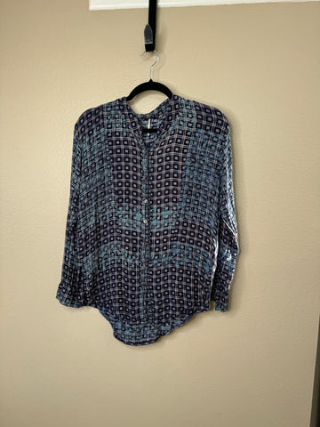 Free People Women's Blue Floral Long Sleeve Blouse