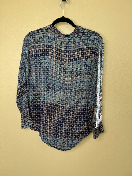 Free People Women's Blue Floral Long Sleeve Blouse