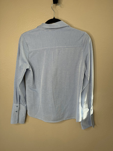 Women's Blue & White Striped Long Sleeve Blouse