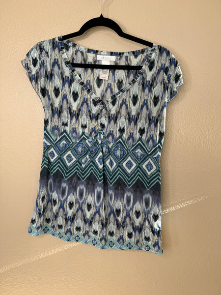 Liz Wear Women's Blue Short Sleeve Blouse