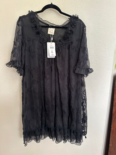 Pretty Angel Women's Black Lace Short Sleeve Dress-NWT