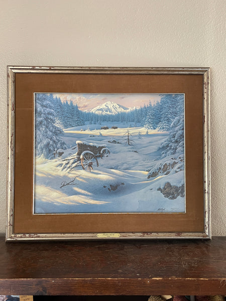 Signed Lithograph Psalm 147 16 Wagon in Snow by Larry Dyke