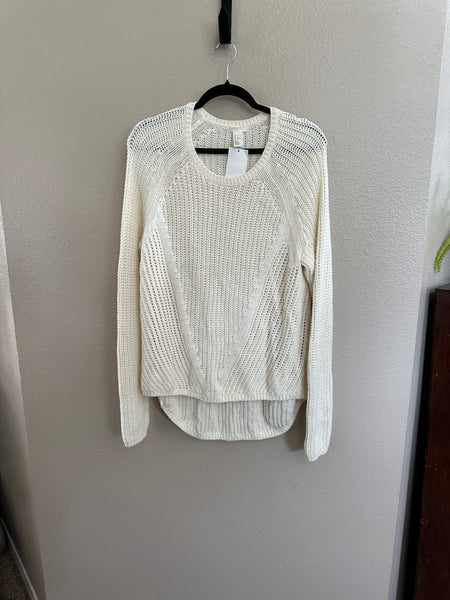 H&M Womens Off-White Long Sleeve Long Sweater-NWT