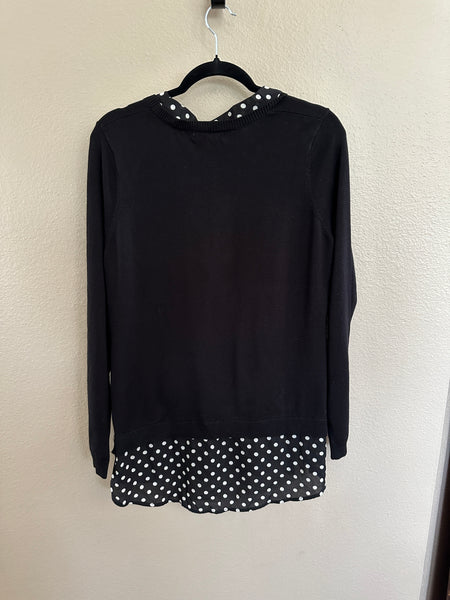 Adrianna Papell Black & White Polka Dot Long Sleeve Blouse-NWT