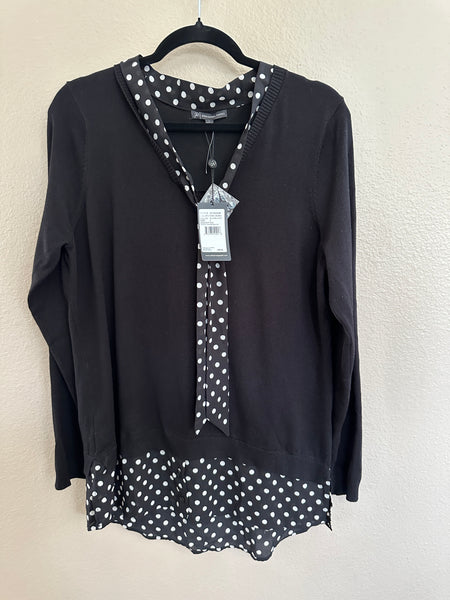 Adrianna Papell Black & White Polka Dot Long Sleeve Blouse-NWT