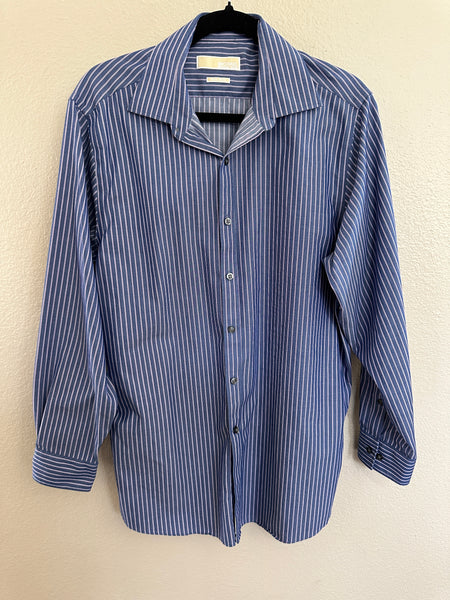 Michael Kors Men's Blue Striped Dress Shirt