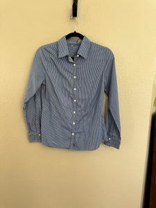 Women's Blue Striped Button-Down Long Sleeve Shirt