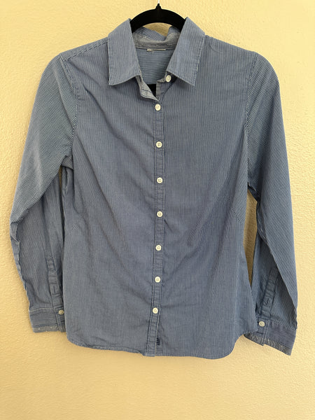 Women's Blue Striped Button-Down Long Sleeve Shirt