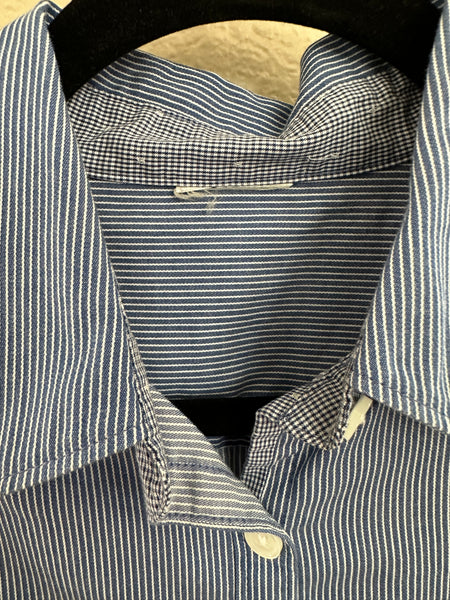 Women's Blue Striped Button-Down Long Sleeve Shirt