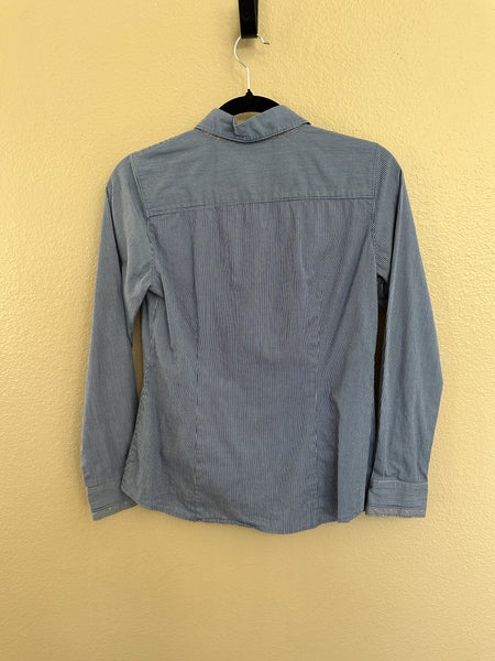 Women's Blue Striped Button-Down Long Sleeve Shirt