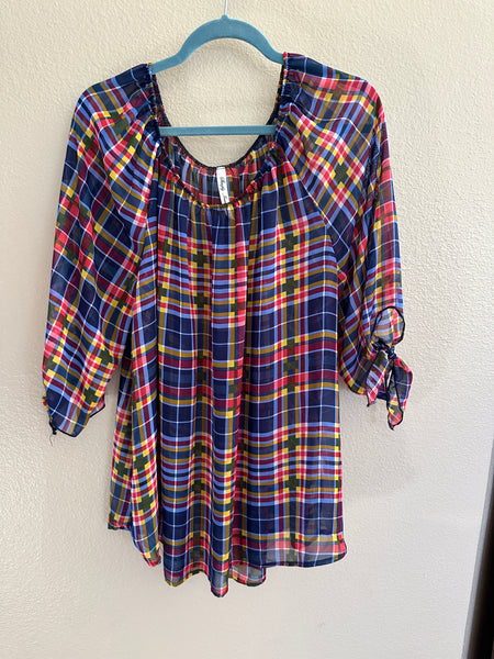 Simply Irresistible Women's Plaid Sheer Long Sleeve Blouse